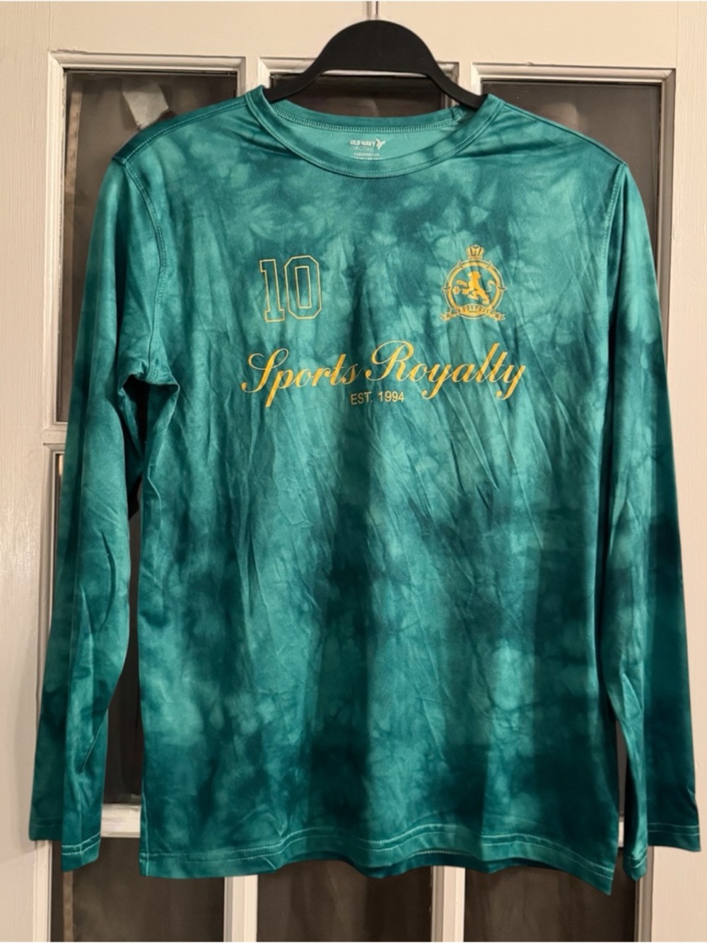 Old Navy Boys XL Long-Sleeve Tee with Gold Script Teal Tie-Dye Soccer Athletic - Picture 3 of 17
